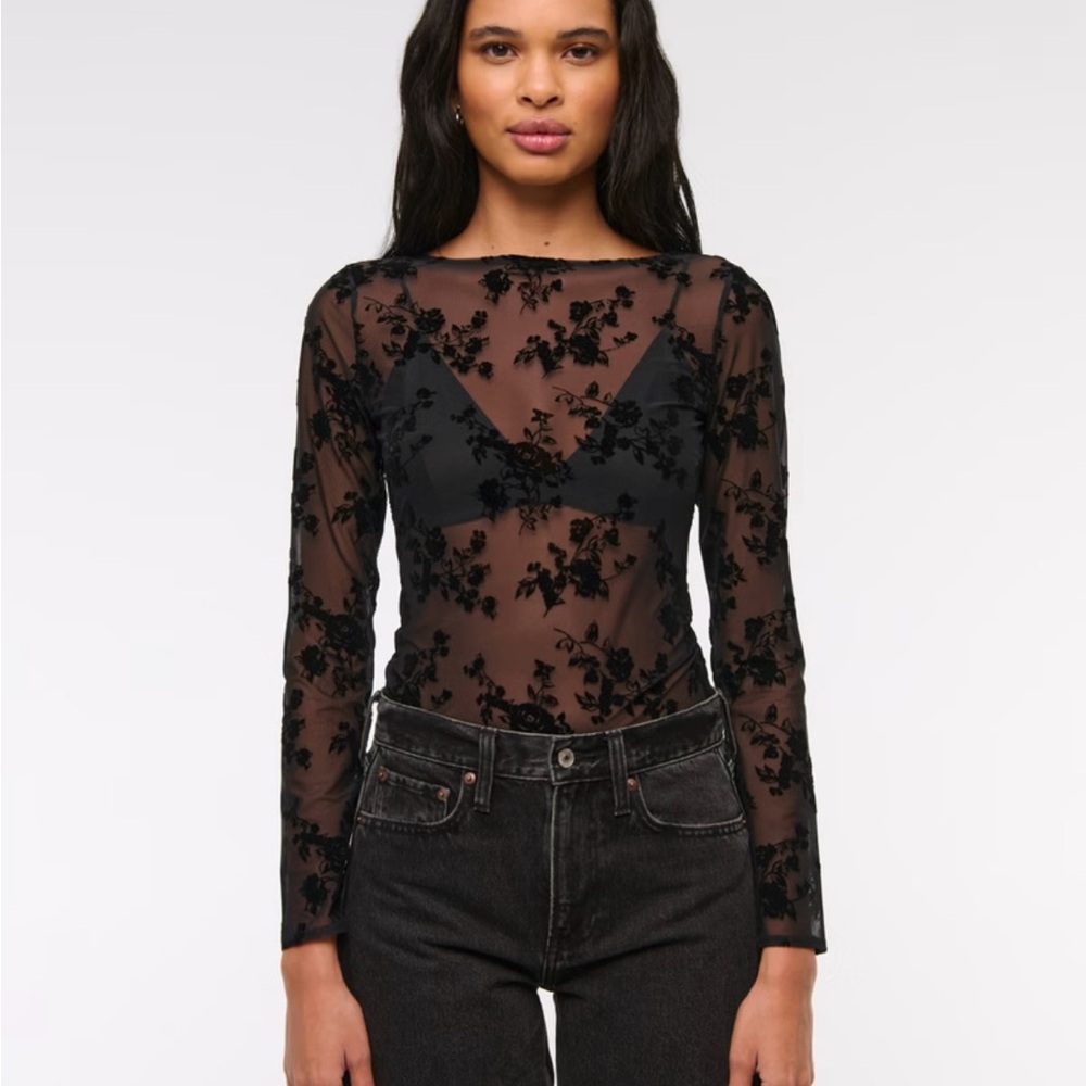 Abercrombie & Fitch Black Long Sleeve Mesh Top XS